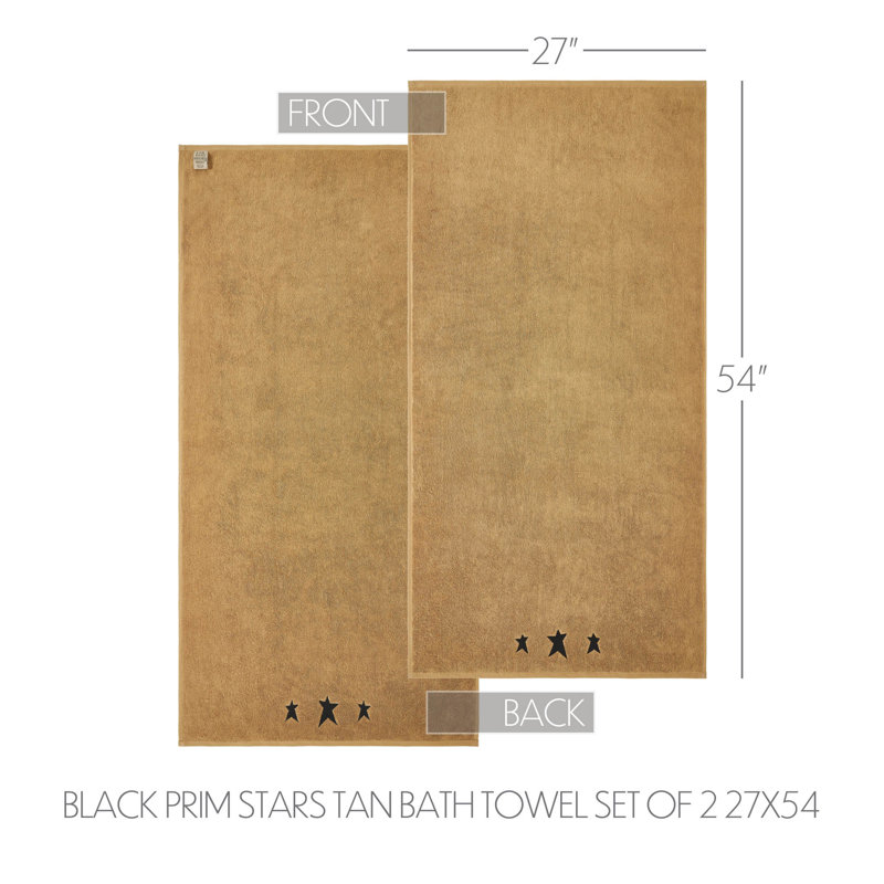 Ensemble de 2 serviettes de bain Timeless Linens Prim Stars 27 x 54, Noir / brun clair