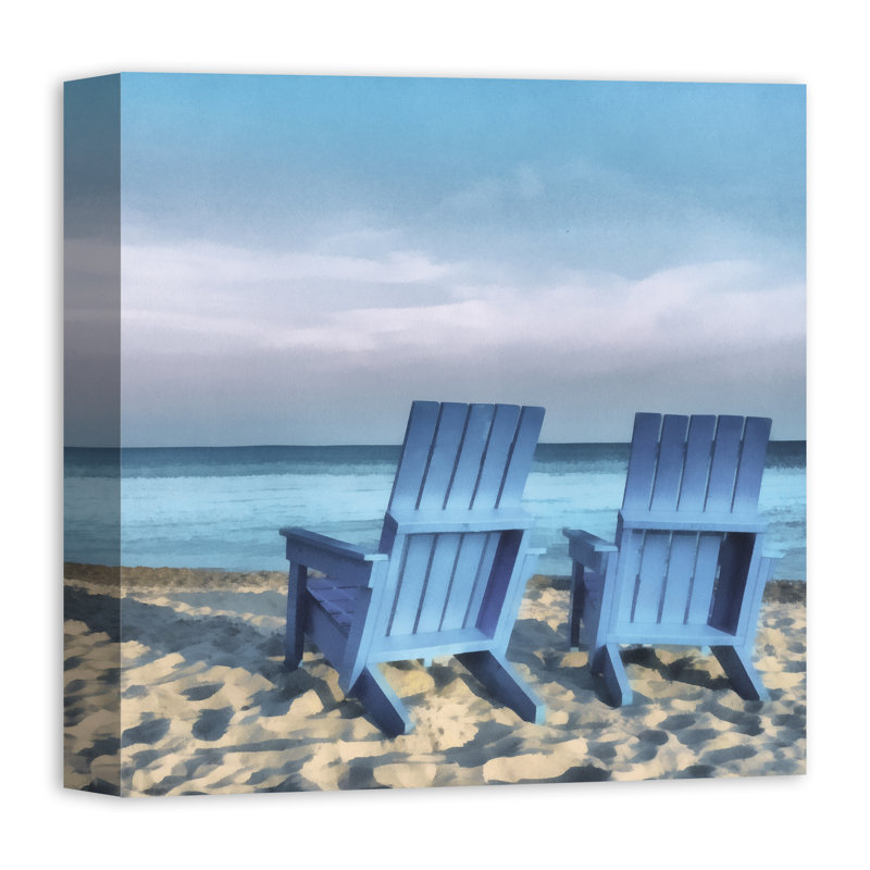 « blue beach chaises », impression sur toile, H 12 po x l 12 po, Toile tendue