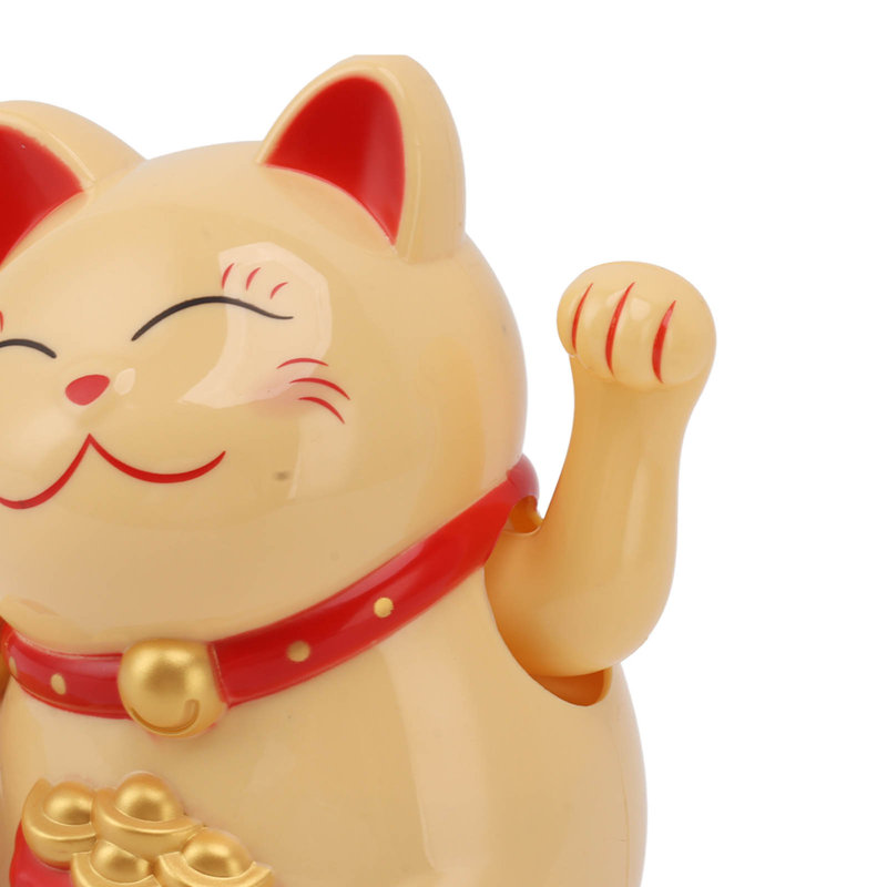 Ornements décoratifs en plastique mignons pour chat 5,5 pouces avec bras ondulé Fortune Cat MLY11020-2 - jaune