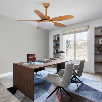 48 Inch 5-Blades Wood Colour Ceiling Fan Light With Remote Control And Light Kit Included