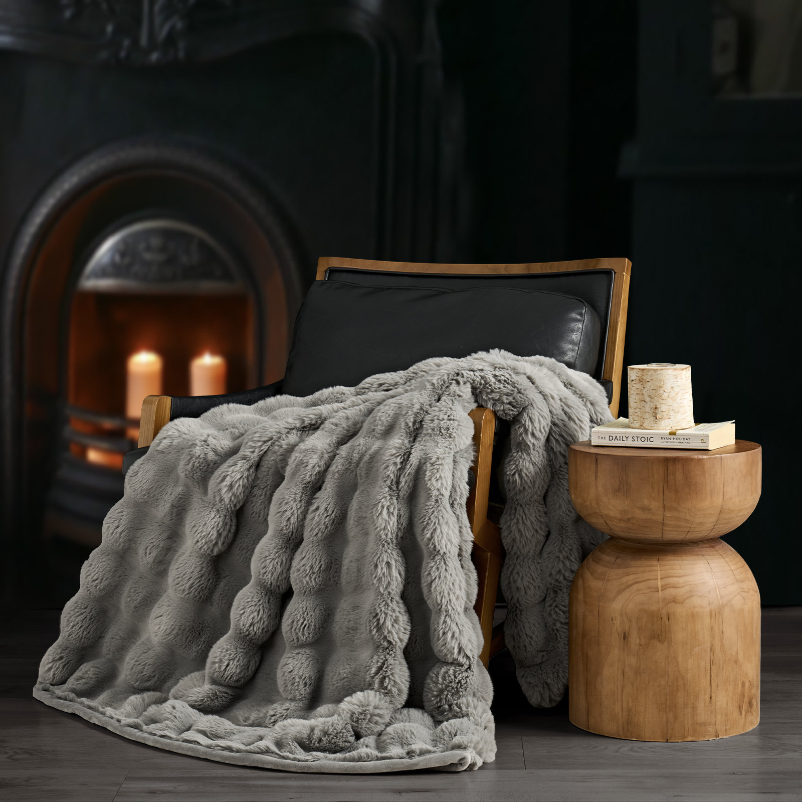 Faux Fur Weighted Throw Blanket, Ivory White, 80" L x 60" W