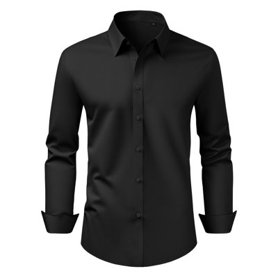 Chemise à boutons pour hommes, chemises habillées à boutons à manches longues pour hommes, tissu extensible doux et ajusté pour affaires décontracté ou formel, travail, mariage, dîner, noir