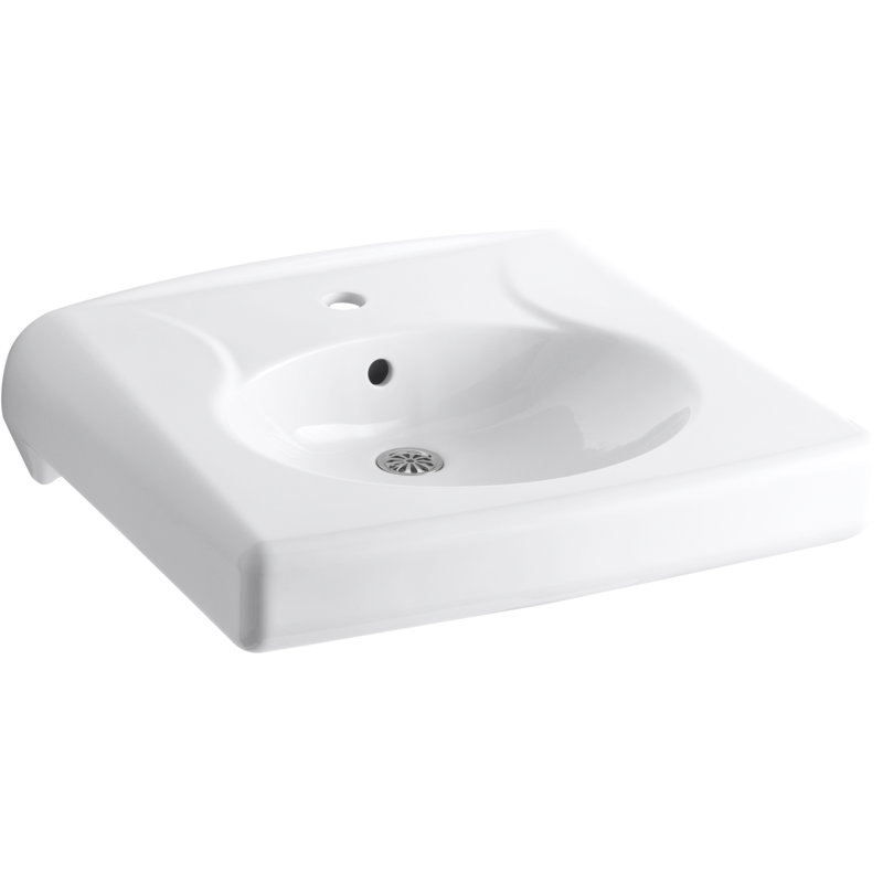 Brenham™ Wall-Mounted or Concealed Carrier Arm Mounted Commercial Bathroom Sink with Faucet Hole, Antimicrobial Finish