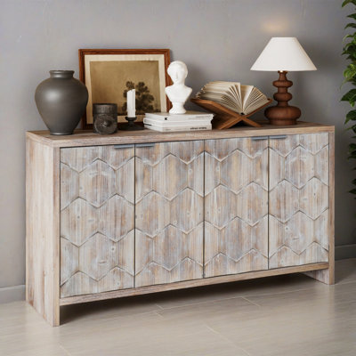 Accent Cabinet Farmhouse Style 4 Door 59.85" Wooden Cabinet Sideboard Buffet Server Cabinet Storage Cabinet, for Living Room, Entryway, Hallway