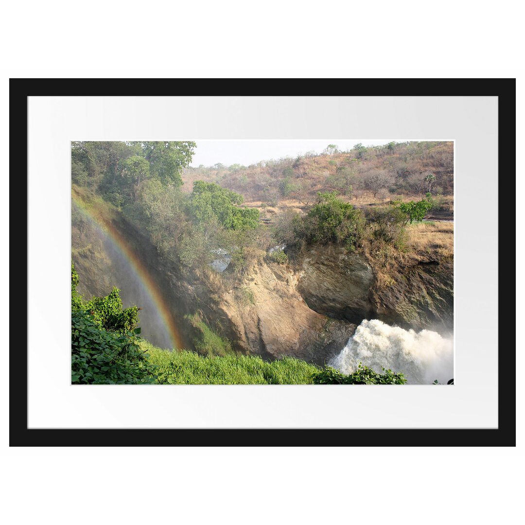 Gerahmtes Poster Regenbogen über Wasserfall