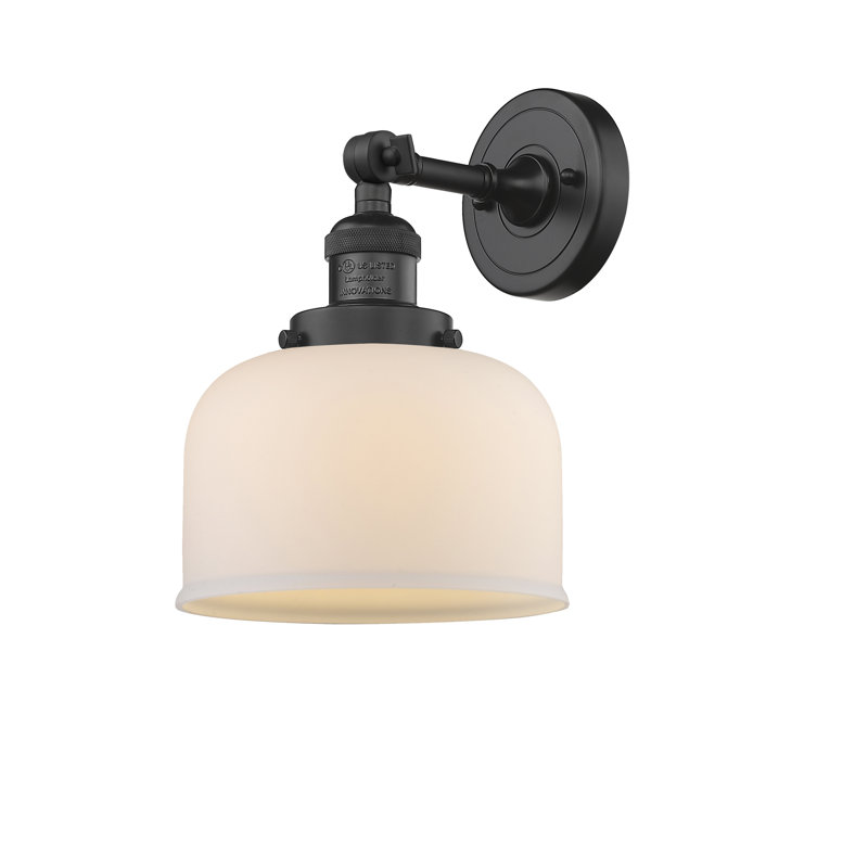 Applique murale 1 lumière 8 po Bell, Ampoule à DEL rétro de 6 watts, Boîtier blanc mat, Noir mat