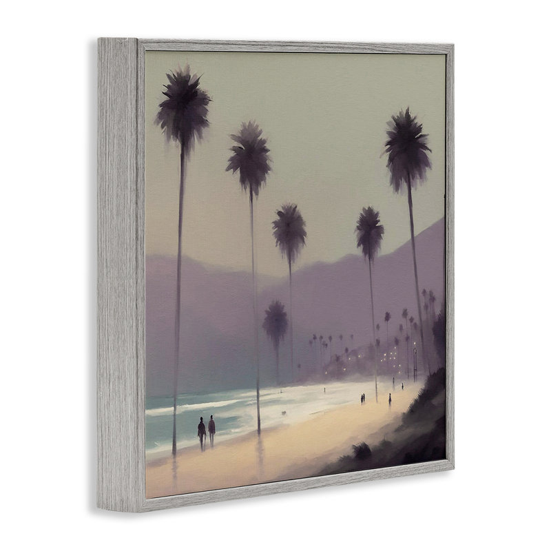 «Looming Palms Beach», estampe numérique encadrée par Noah Bay, H 17 po x l 17 po, Cadre gris