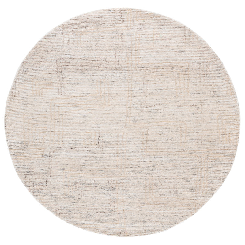 Karlette Ebony Hand Tufted Wool/Cotton Abstract Rug in Ivory/Beige, Round 6'