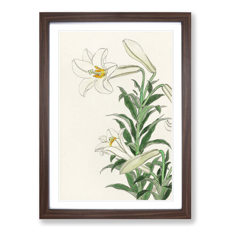 Lilies by Ohara Koson - Picture Frame Painting Print, 48cm H x 36cm W x 2cm D, Walnut Framed