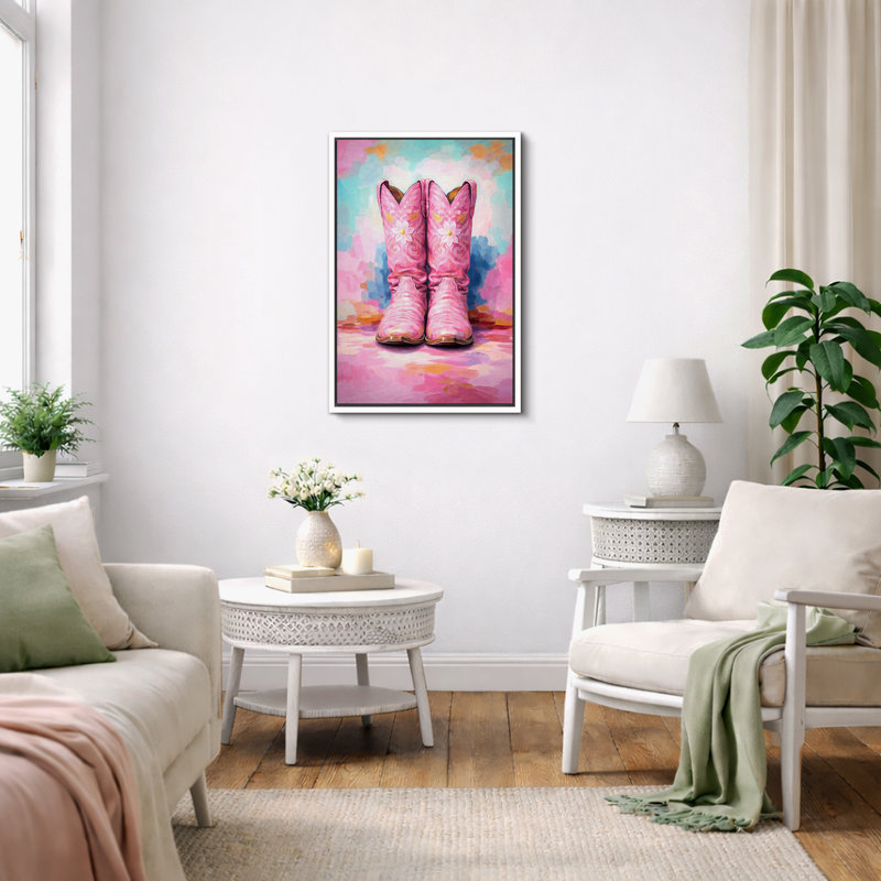 Illustration de style occidental de bottes de cowboy rose floral, images de chambre de cow-boy, impression sur toile