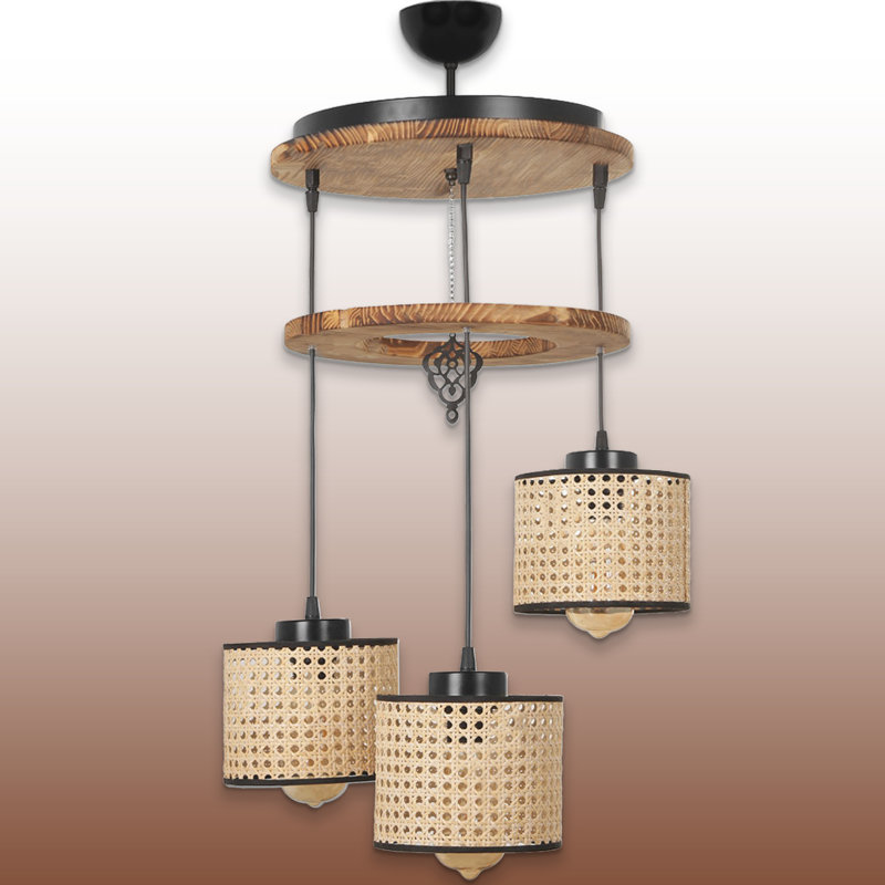 Luminaire suspendu réglable en bois 3 lumières