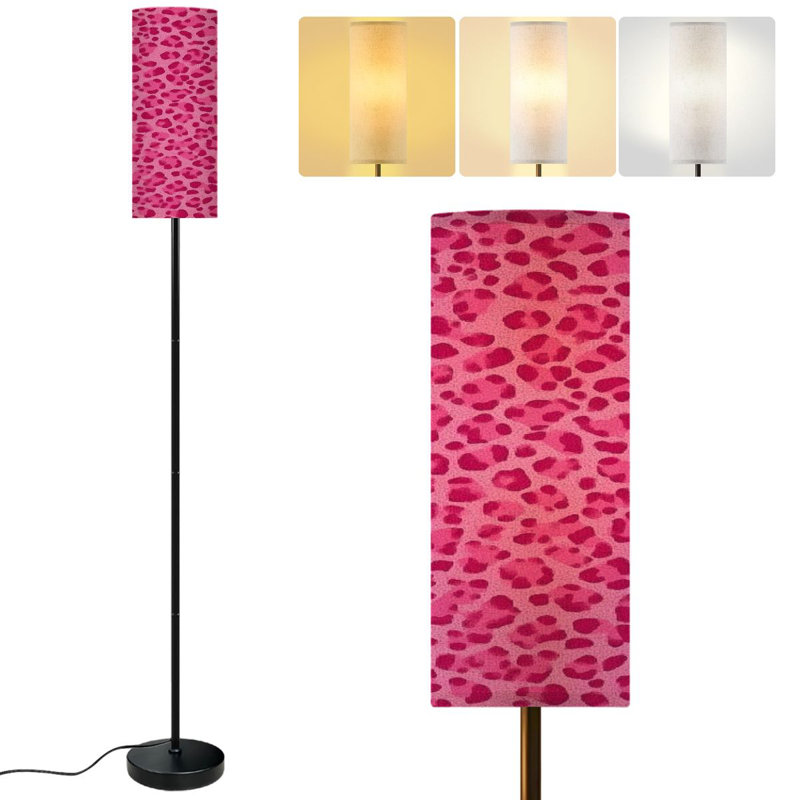  68.5" Standing Floor Lamp Hot pink leopard pink spots seamless Dimmable Metal Pole Lamp with Linen Lampshade LED Bulb Included