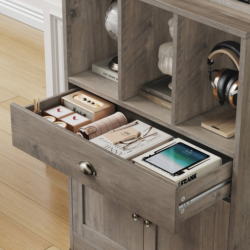79.9"H Storage Bookcase With Drawer, Grey