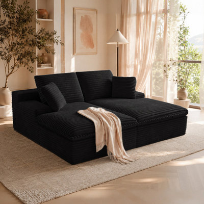 Canapé-lit modulaire en velours côtelé 78,7 po surdimensionné pour lit double en velours côtelé avec sièges profonds double couche, canapé-lit sans cadre avec 4 coussins, sans assemblage requis (noir)