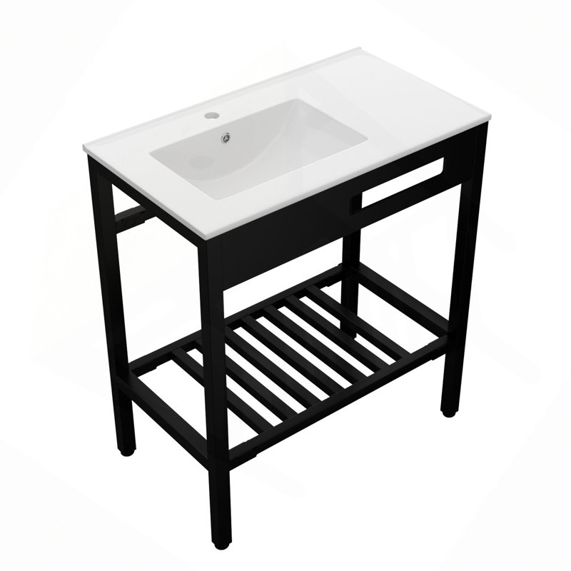 32" X 18.5" Bathroom Ceramic Console Sink With Overflow & Legs