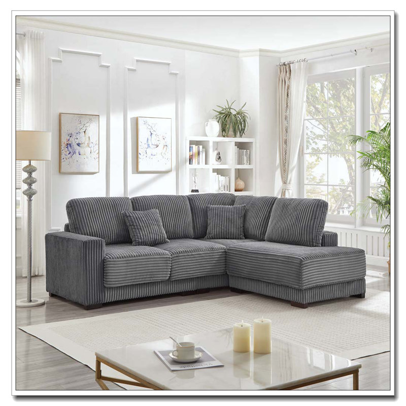 Canapé modulaire de 93 po en L avec méridienne réversible, Gris