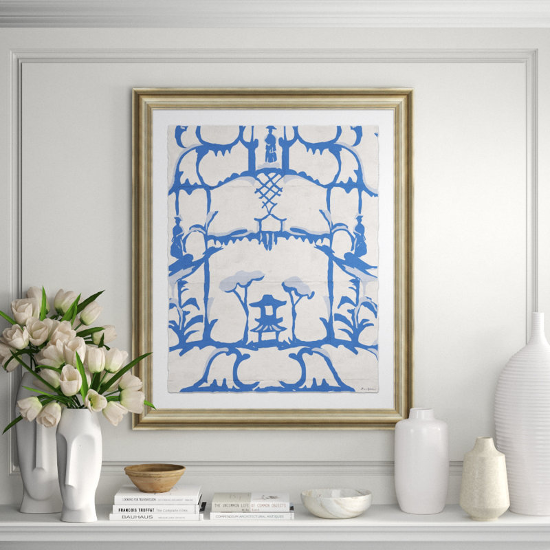Folie en bleu par Dana Gibson - peinture encadrée sur papier