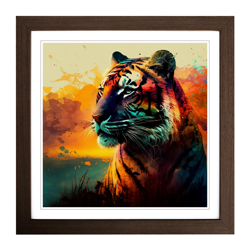 Tiger Colour Field Painting No.1 - Framed Print, Walnut