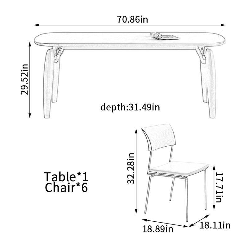 Ensemble de table de salle à manger Delicate, H 29,52 po x L 70,86 po x l 31,49 po