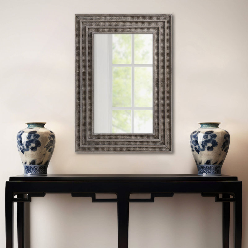 Miroir rectangulaire en bois et rotin