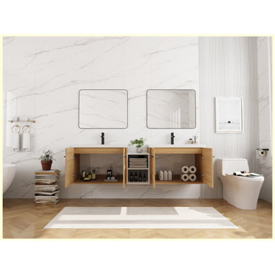 Meuble-lavabo mural de 72 po avec lavabo Ã  comptoir en rÃ©sine, meuble suspendu Ã  4 portes Ã  fermeture douce et tablette de rangement