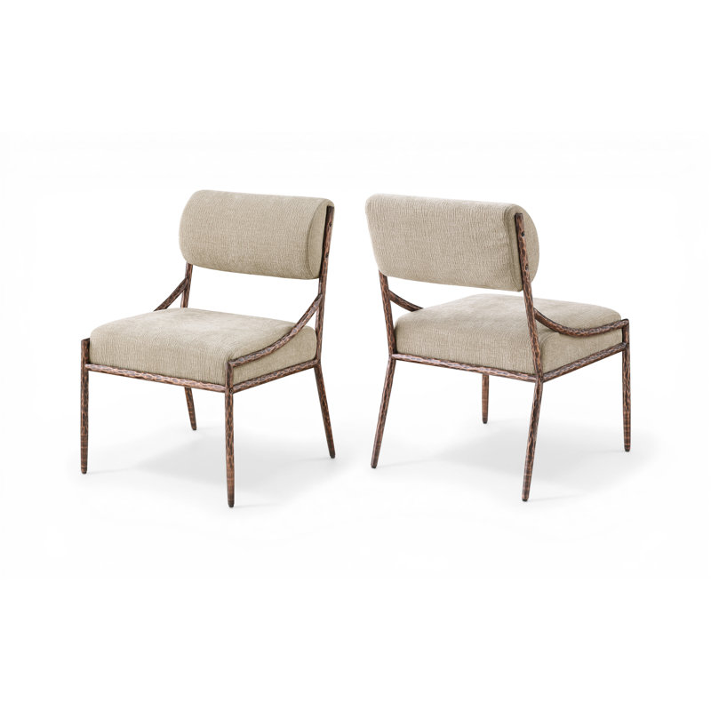 Chaise d'appoint rembourrée Bastille, Tissu chenille beige, Bronze brossé