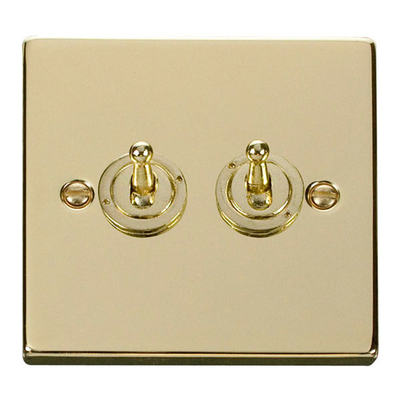 Polished Brass 2 Gang 2 Way 10AX Toggle Light Switch