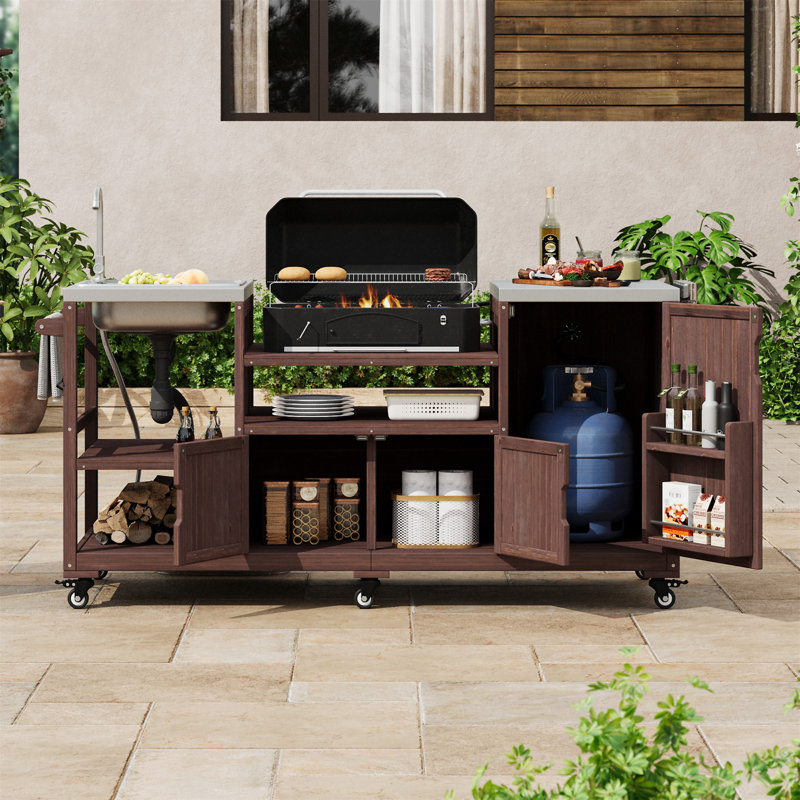 Îlot de cuisine avec évier 75,4 ", Brown