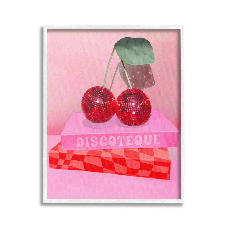 Cerise sur une pile de livres, Estampe numérique encadrée blanc bord de mer, H 30 po x l 24 po