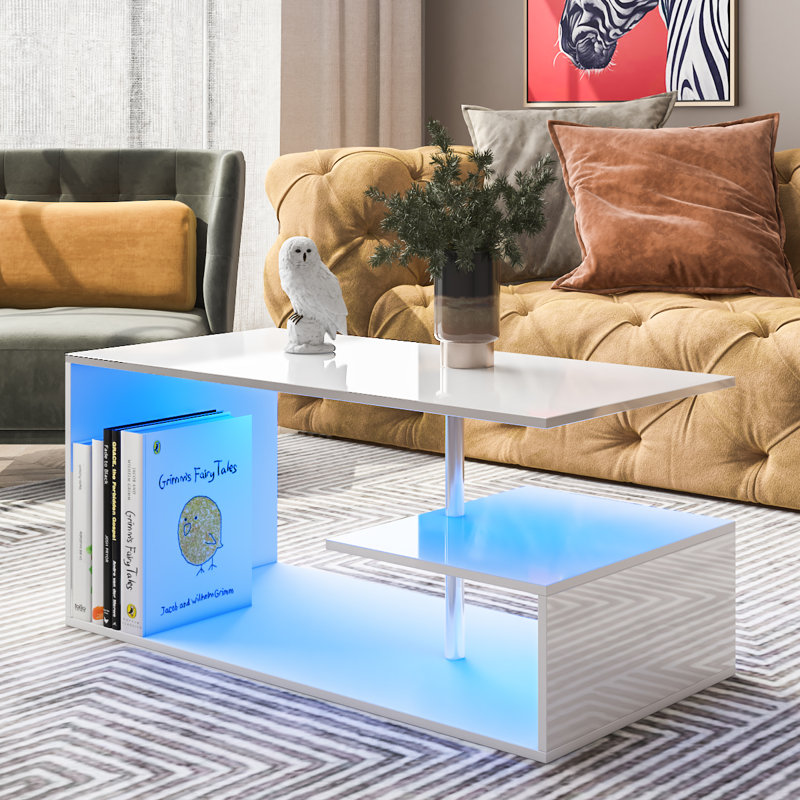 Holl Modern Coffee Table with Smart APP Controlled RGB LED Light Strip, White