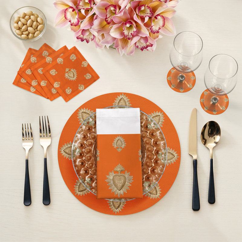 Ex Vote Cotton Sateen Cocktail Napkins, Orange