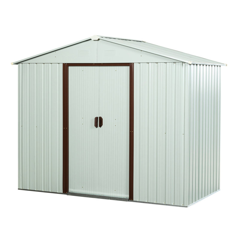 White 6ft X 5ft Outdoor Metal Shed - Robust Galvanized Iron Build, Panels, Airy Punched Vents, Sliding Door With Lock, Simple Assembly Process Storage Foundation, Frame, Doors, Padlock, Easy