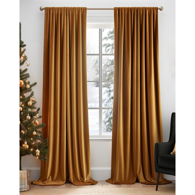 Rideaux en velours isolants et isolants pour rideaux de salon et de chambre à coucher, Brun doré, L 52 po x L 84 po