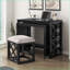 Ensemble de bureau à domicile 3 pièces avec bureau Tabouret rembourré, finition noire, 2 ports de chargement USB | Noir | Tissu texturé-1646058443