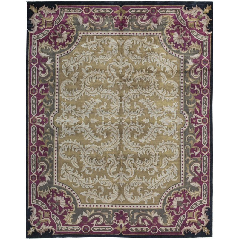 Hand-Knotted High-Quality Gold and Red Area Rug