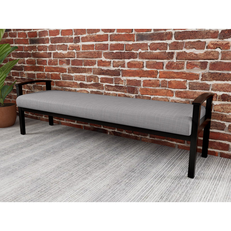 Banc en bois massif Amherst, Noir, Gris chambray