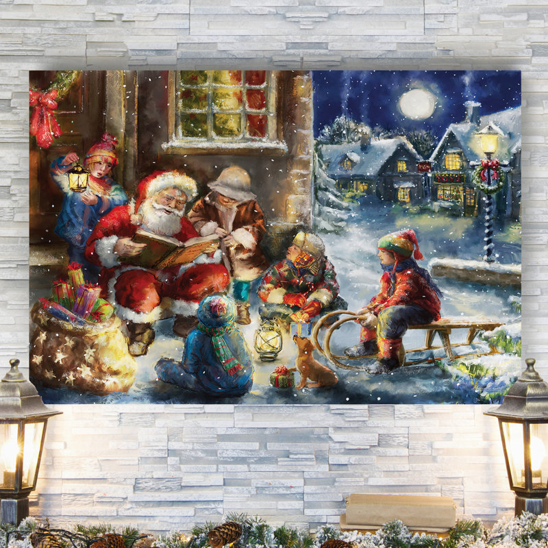 «Story Time Santa» par Parvez Taj - reproduction d'art sur toile tendue, H 12 po x l 8 po x P 1 po