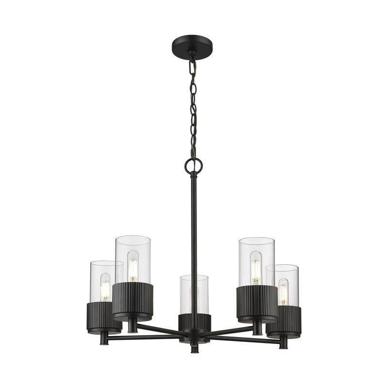 Lustre suspendu 5 lumières Bolivar, Transparent, Noir mat