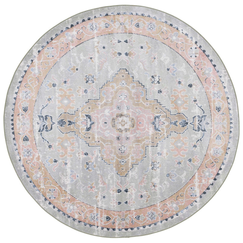 Bayside Performance Machine Washable Oriental Rug, Round 6'7"