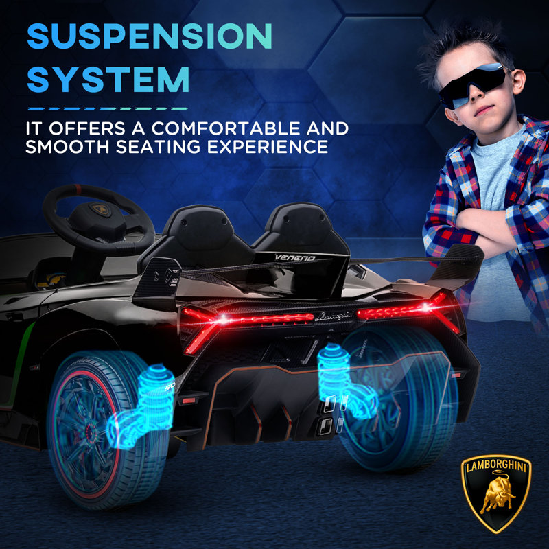 Black 12V Lamborghini Veneno Kids Ride-On Car with Remote Control