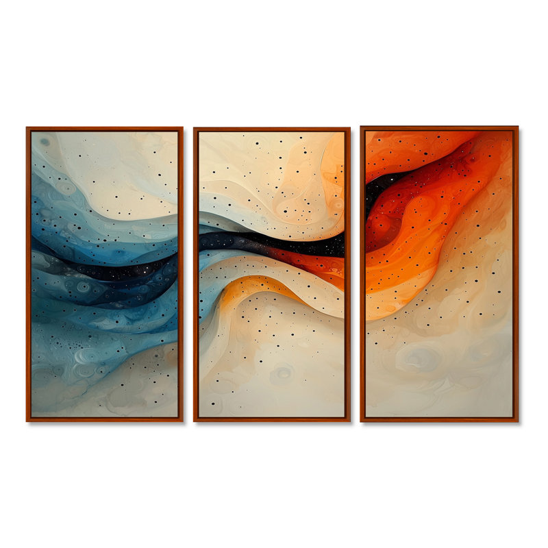 Silent Burst Spiral of Ink IV - Art abstrait spirales murales - 3 panneaux, H 32 po x l 48 po, Brun