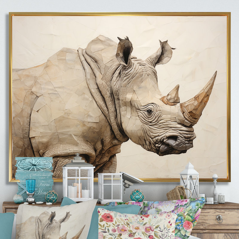 Puissant rhinocéros II, Cadre flottant doré, H 16 po x l 32 po x P 1 po