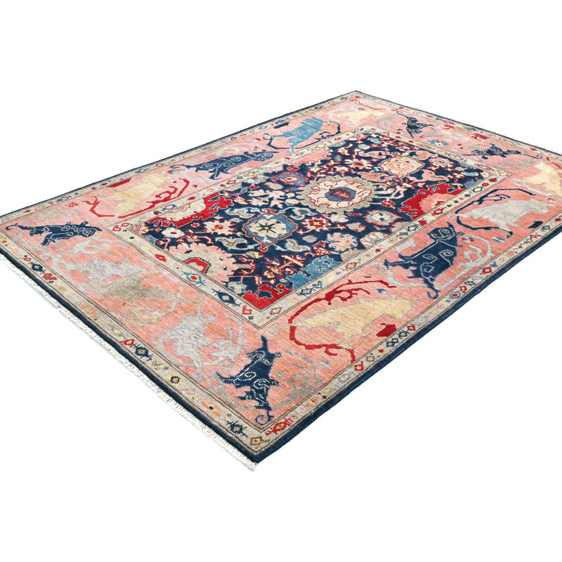 Tapis oriental bleu foncé moderne unique 5X7 One-of-a-Kind