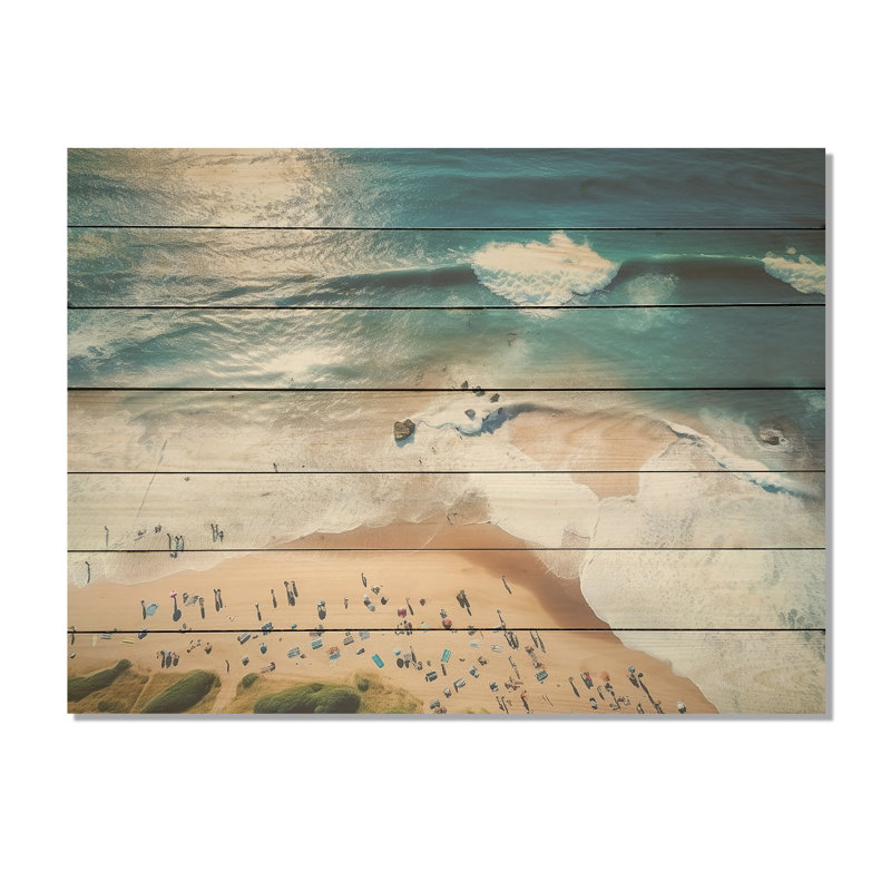 Blue Beach Aérienne vue majestueux IV - plage et océan sur bois, H 34 po x l 44 po x P 0,78 po