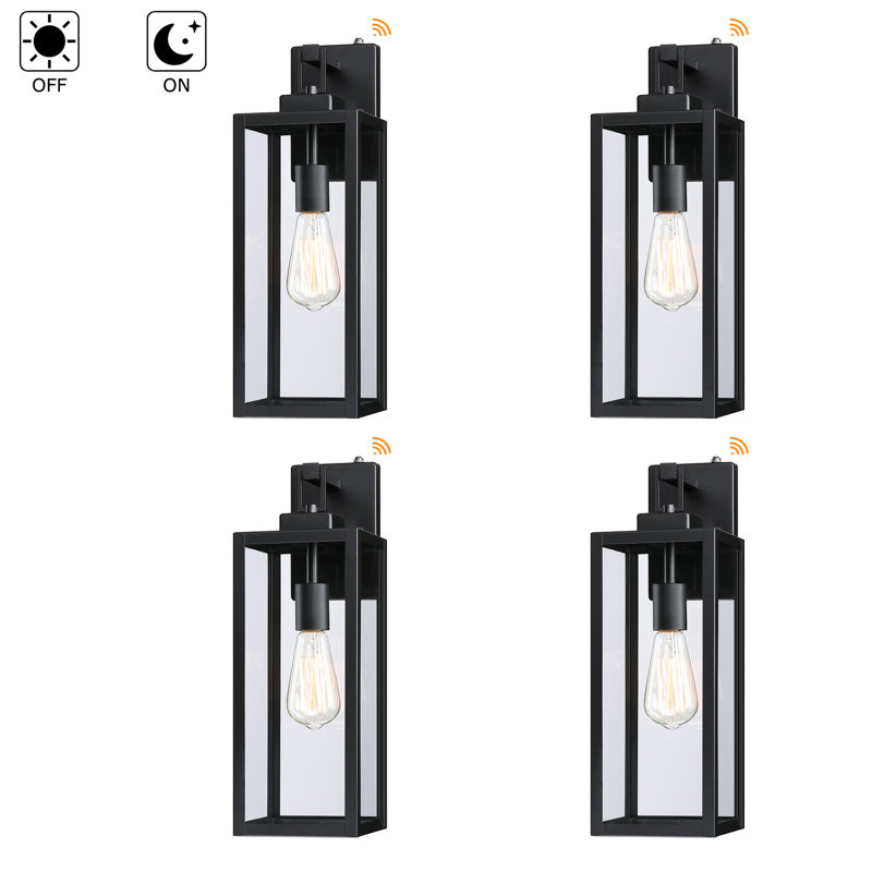 4-pack Outdoor dusk-to-dawn sensor Wall Light with Matte Black Finish, 18" H x 6" W x 7.75" D