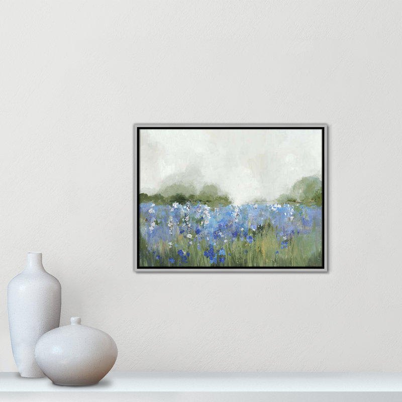 «Meadows Bluebells Field» encadré sur toile par Allison Pearce, H 19,5 po x l 25,5 po x P 2 po, Encadrement argenté