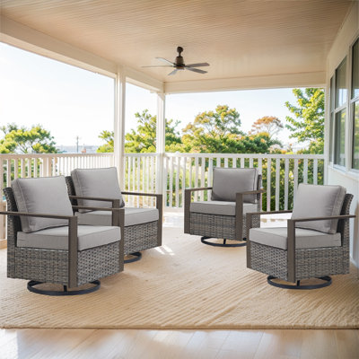 Drazen 4-Piece Outdoor Wicker Swivel Glider Chairs With Cushions & Unique Wood-Grain Armrests