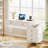 Modern White Acrylic Computer Desk with 5 Drawers for Home Office