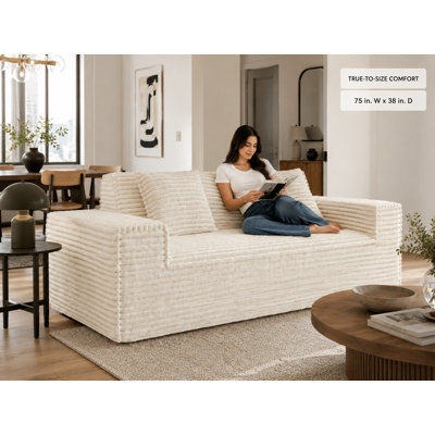 75'' Wide Corduroy Sofa-in-a-Box with Deep Seats