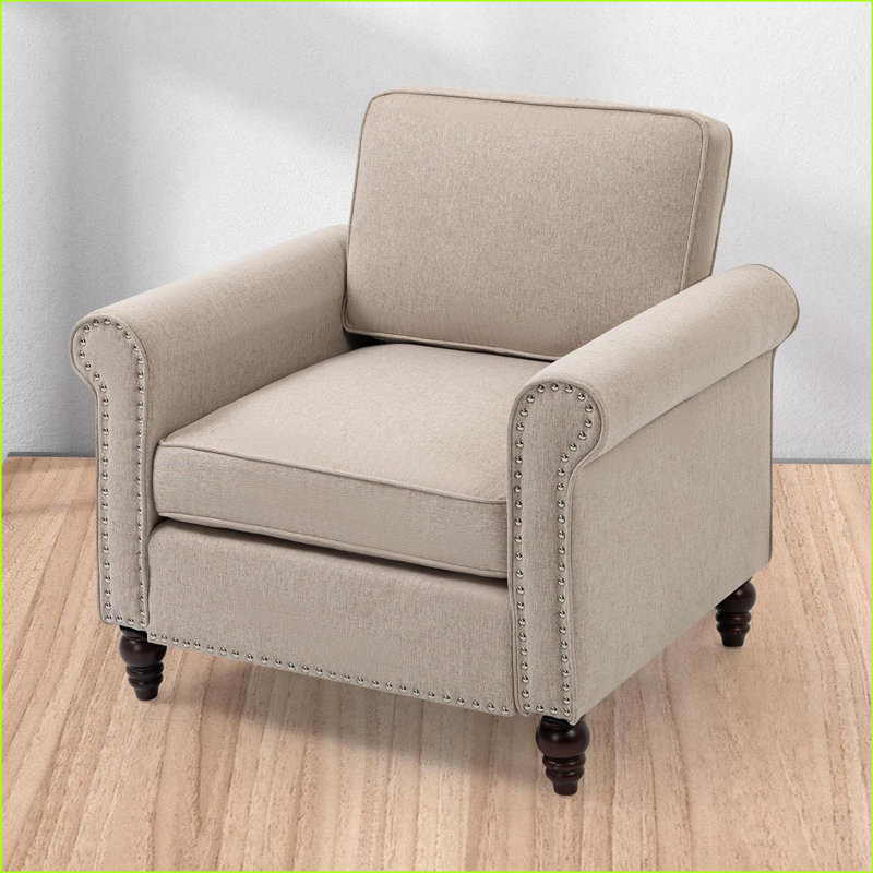 Fauteuil d'appoint simple, fauteuil rembourré moderne pour la lecture du salon | Tissu en toile de jute | Beige clair